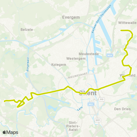 De Lijn Drongen Varendries - Korenmarkt - P+R Oostakker - Oostakker map