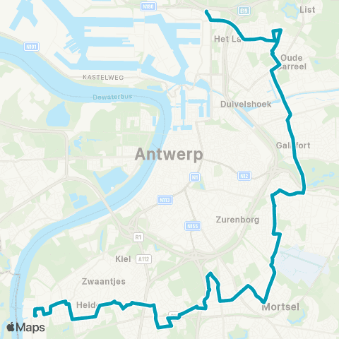 De Lijn P+R Luchtbal - Merksem - Wilrijk - Hoboken map