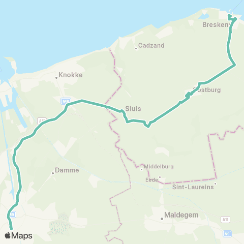 De Lijn Brugge - Dudzele - Westkapelle - Sluis - Oostburg - Breskens map