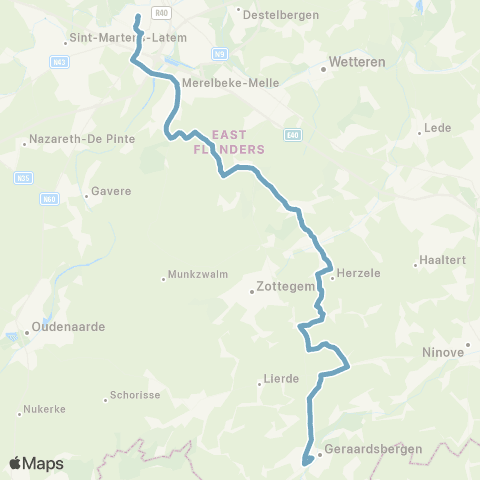 De Lijn Gent Sint-Pieters - Merelbeke - Herzele (-Geraardsbergen) map