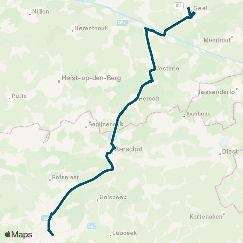 De Lijn Geel - Oevel - Westerlo - Herselt - Aarschot - Leuven map