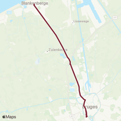 De Lijn Brugge - B-Park - Blankenberge Station map