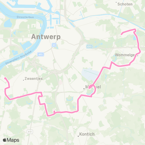 De Lijn Hoboken Polderstad - Wilrijk - UZA - Mortsel - Wijnegem map