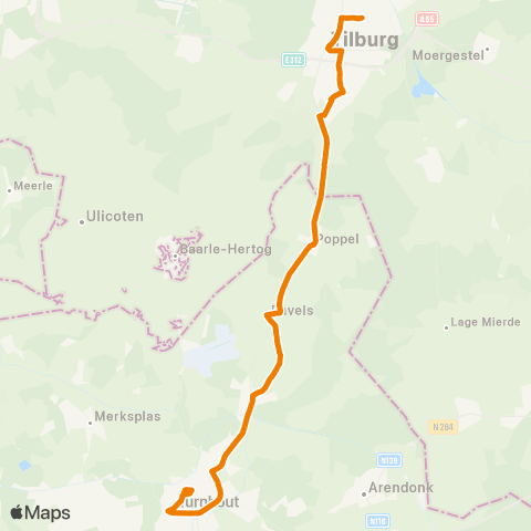 De Lijn Turnhout - Oud-Turnhout - Ravels - Poppel - Tilburg map