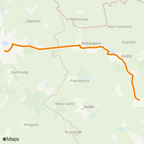 De Lijn Gent Sint-Pieters - Drongen - Eeklo - Maldegem - Brugge map