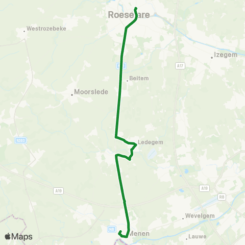 De Lijn Menen - Dadizele - Ledegem - Roeselare map