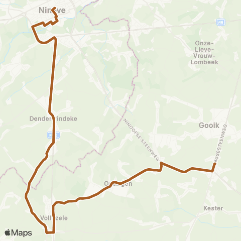 De Lijn Ninove - Vollezele - Oetingen - Leerbeek map