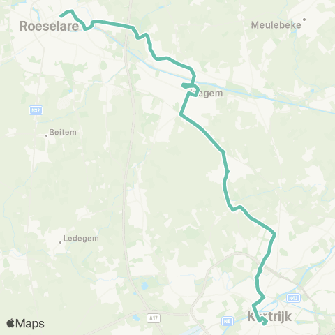 De Lijn Kortrijk - Lendelede - Izegem - Roeselare map