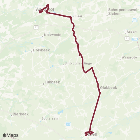 De Lijn Aarschot - Tielt-Winge - Glabbeek - Tienen map