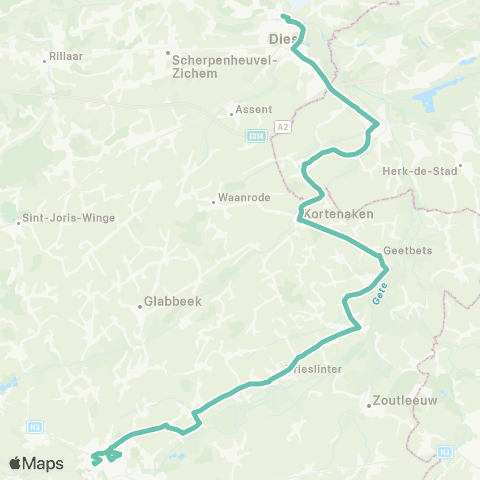 De Lijn Tienen - Budingen - Geetbets - Kortenaken - Halen - Diest map