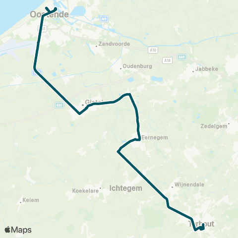 De Lijn Oostende - Gistel - Westkerke - Eernegem - Torhout map