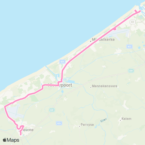 De Lijn Oostende - Luchthaven - Nieuwpoort - Koksijde - Veurne map