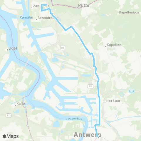 De Lijn Zandvliet - Stabroek - Hoevenen - Antwerpen map