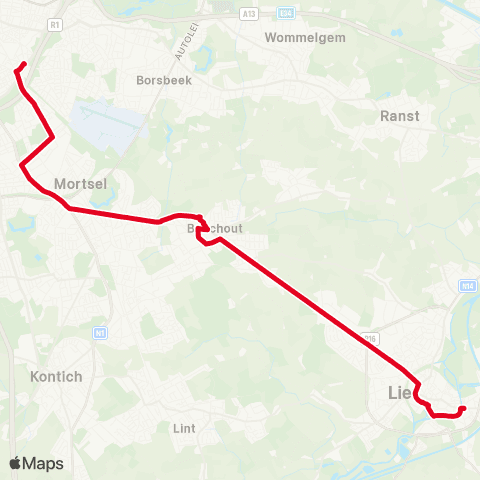 De Lijn Berchem Station - Mortsel - Lier map
