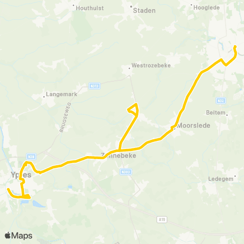 De Lijn Ieper - JYZ - Zonnebeke - Moorslede - Roeselare map