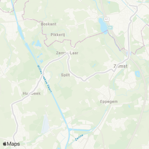 De Lijn Humbeek - Laar - Bos - Zemst - Weerde - Elewijt map