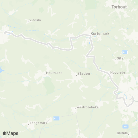De Lijn Diksmuide - Zarren - Kortemark - Hooglede - Roeselare map