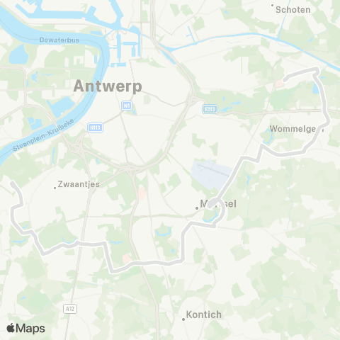 De Lijn Hoboken Polderstad - UZA - Mortsel - Wijnegem map