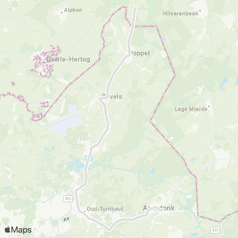 De Lijn Arendonk - Oud-Turnhout - Ravels - Eel - Poppel map