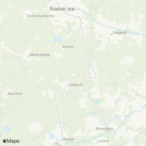 De Lijn Menen - Dadizele - Ledegem - Oekene - Roeselare map