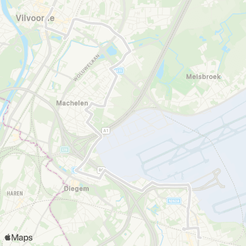 De Lijn Vilvoorde - Diegem Lo - Zaventem Atheneum map
