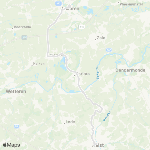 De Lijn Aalst - Hofstade - Gijzegem - Berlare - Lokeren map