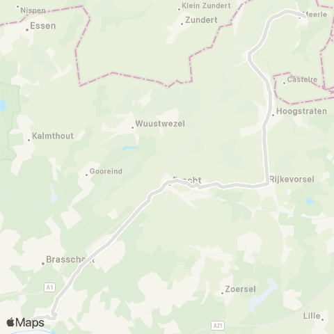 De Lijn Meerle - scholen Schoten via Rijkevorsel map