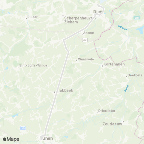 De Lijn Snelbus Diest - Bekkevoort - Glabbeek - Tienen map