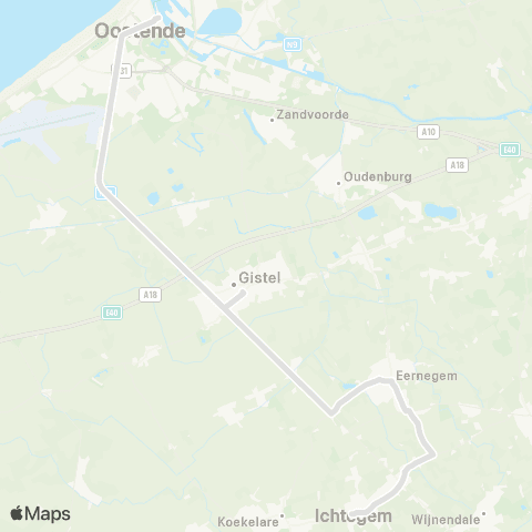 De Lijn Oostende - Gistel - Moerdijk - Eernegem - Ichtegem map