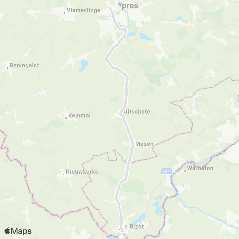De Lijn Ieper - Voormezele - Mesen - Le Bizet map