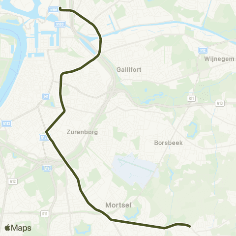 De Lijn P+R Linkeroever - P+R Boechout map