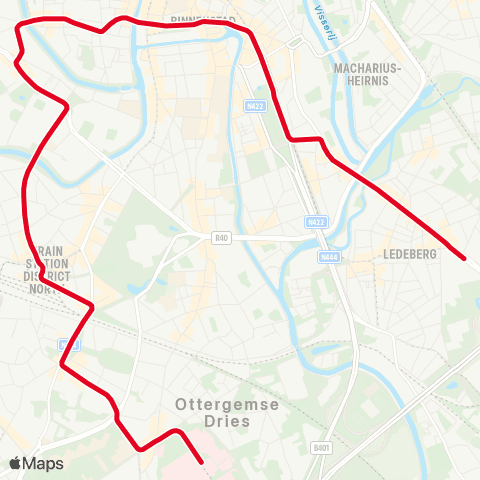 De Lijn Muidebrug - Korenmarkt - Gentbrugge Stelplaats map
