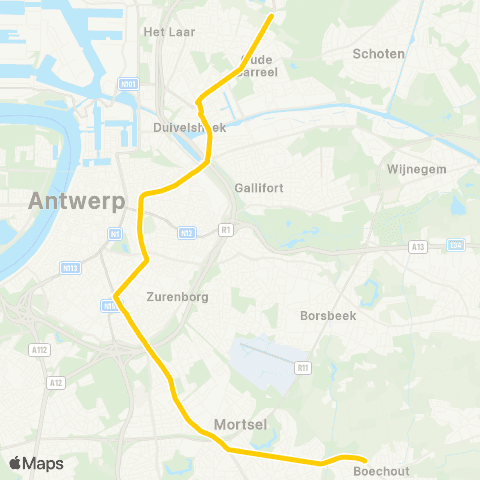 De Lijn P+R Merksem - P+R Boechout map