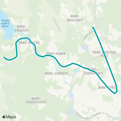 DPMB Židenice, Stará Osada - Vozovna Komín ( - Bystrc, Rakovecká) map