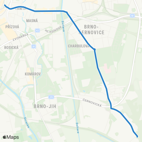 DPMB Staré Černovice - Hlavní Nádraží map