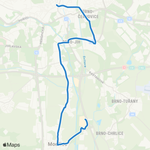 DPMB ModřIce, Olympia - Hlavní Nádraží map