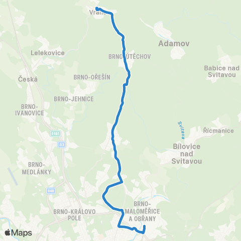 DPMB MaloměřIcký Most - ÚtěChov - Vranov map