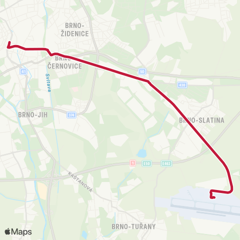 DPMB Letiště TuřAny - Hlavní Nádraží map