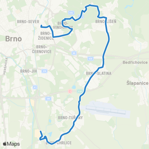 DPMB Židenice, Nádraží - ModřIce, Olympia map