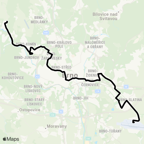 DPMB Letiště TuřAny - Kníničky, U Luhu map
