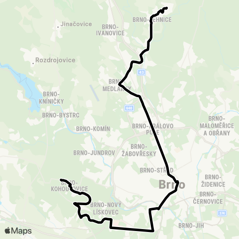 DPMB OřEšín - Hlavní Nádraží - Kohoutovice, Hájenka map