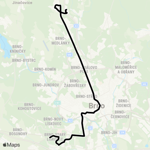 DPMB Starý Lískovec, Labská - Ivanovice, Globus ( - Lelekovice, U KřÍže) map