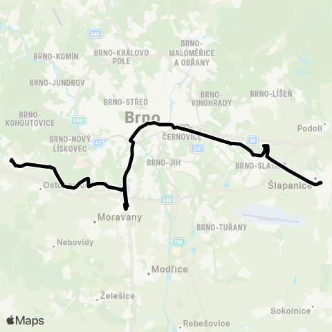 DPMB Bosonohy - Slatina, Sídliště ( - Šlapanice, Kalvodova) map