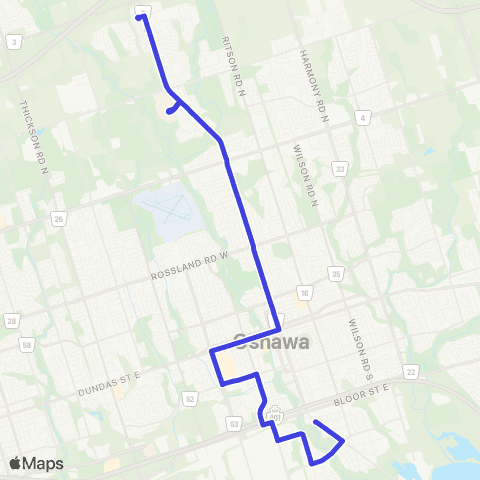 Durham Region Transit Route N2 map