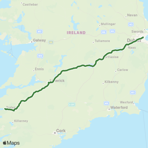 Dublin Coach Ennis / Killarney / Tralee - Dublin map