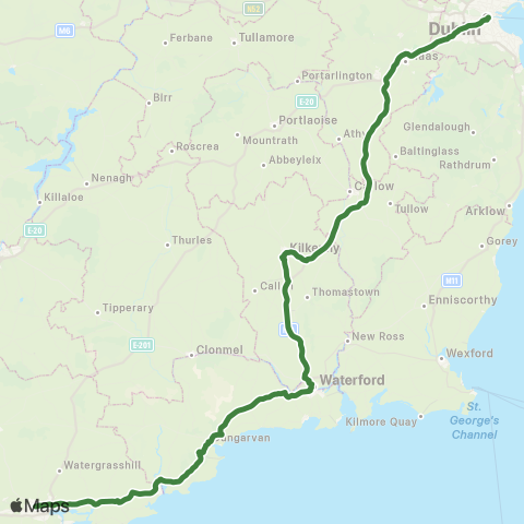 Dublin Coach Cork - Waterford - Dublin map