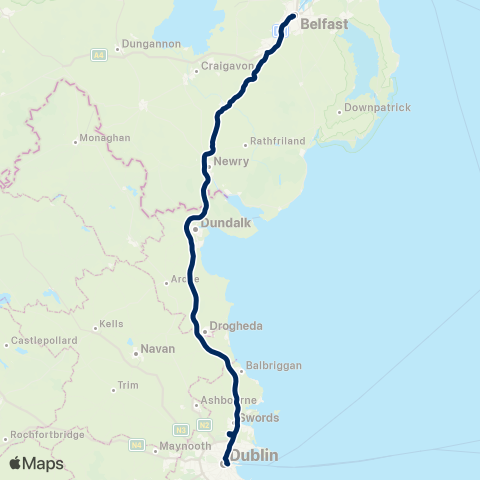 Dublin Express Belfast - Dublin map