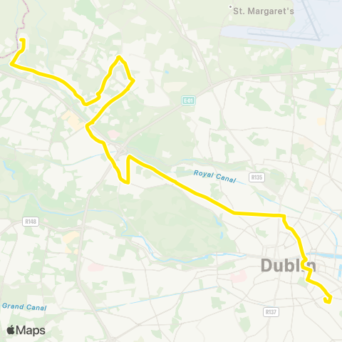 Dublin Bus Damastown - Burlington Road map
