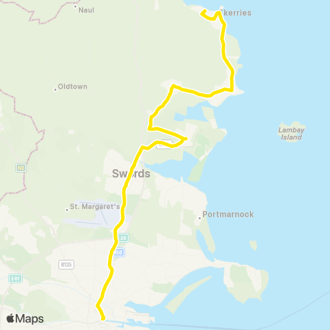 Dublin Bus Lwr Abbey St - Portrane - Skerries map