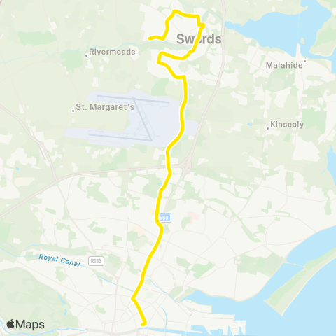 Dublin Bus Swords Manor Via River Val - Lower Abbey St map